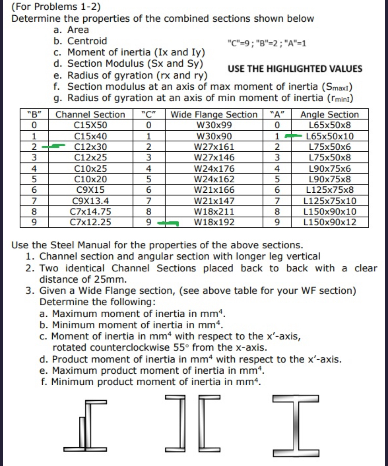 ( For Problems 1 - 2 ) Determine the properties