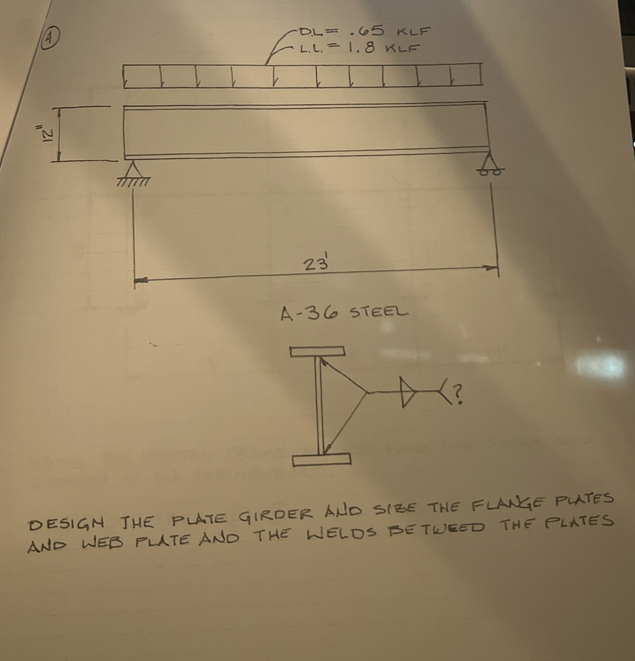 ( 4 ) DESIGM THE PLATE GIRDER AHD SIZE THE FLANGE