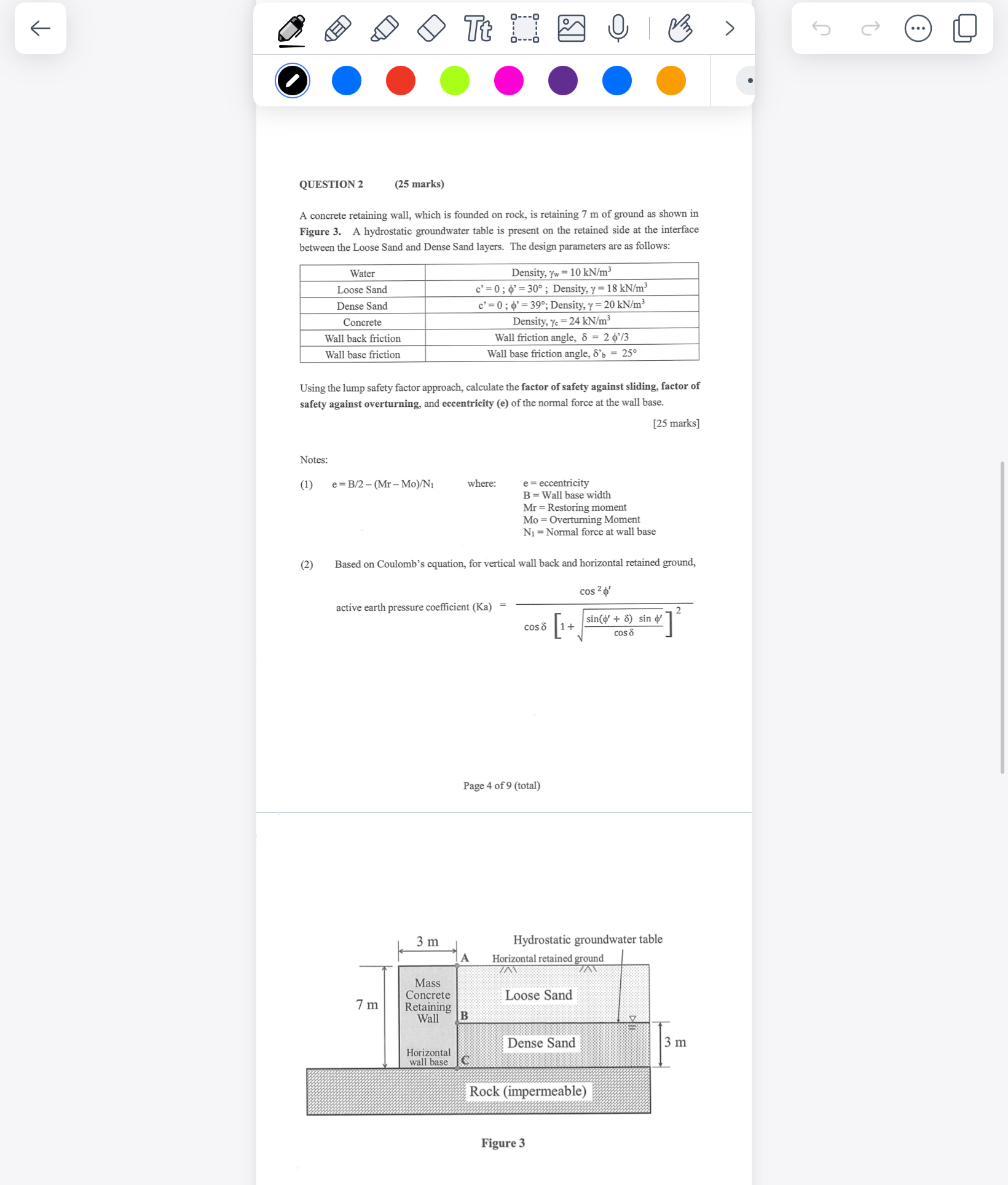 QUESTION 2 , ( 2 5 marks ) A concrete retaining