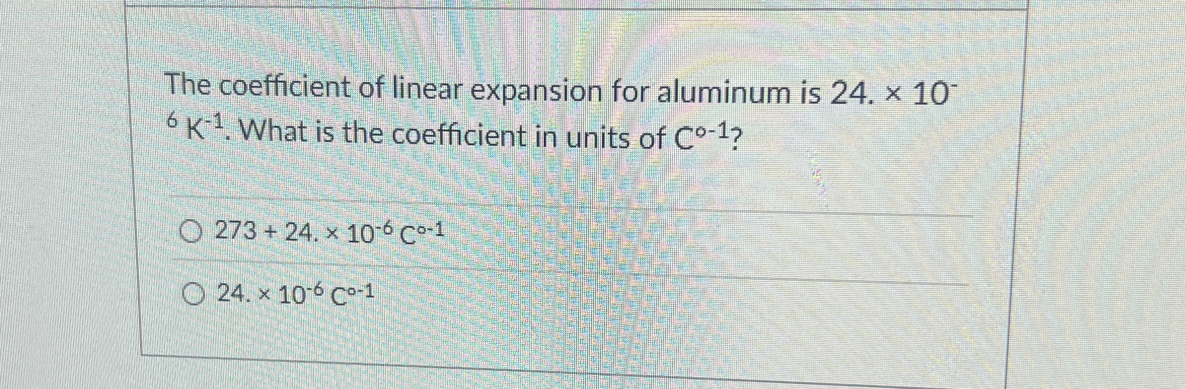 The coefficient of linear expansion for aluminum