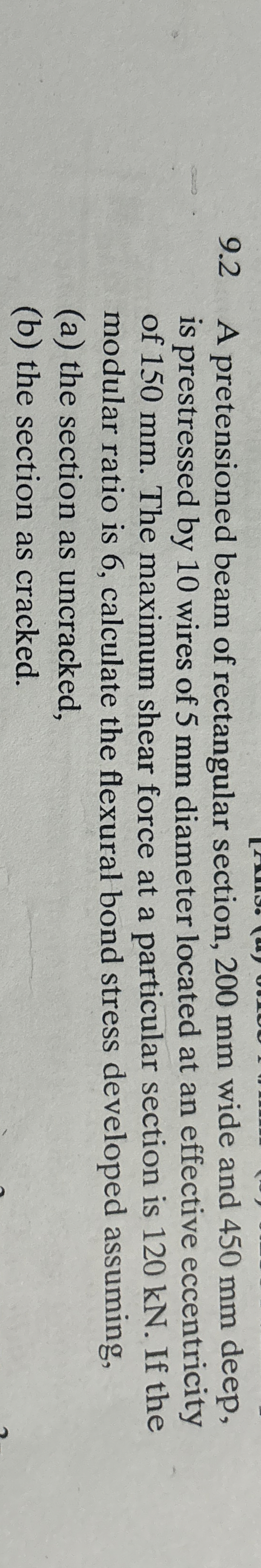 9 . 2 A pretensioned beam of rectangular section,