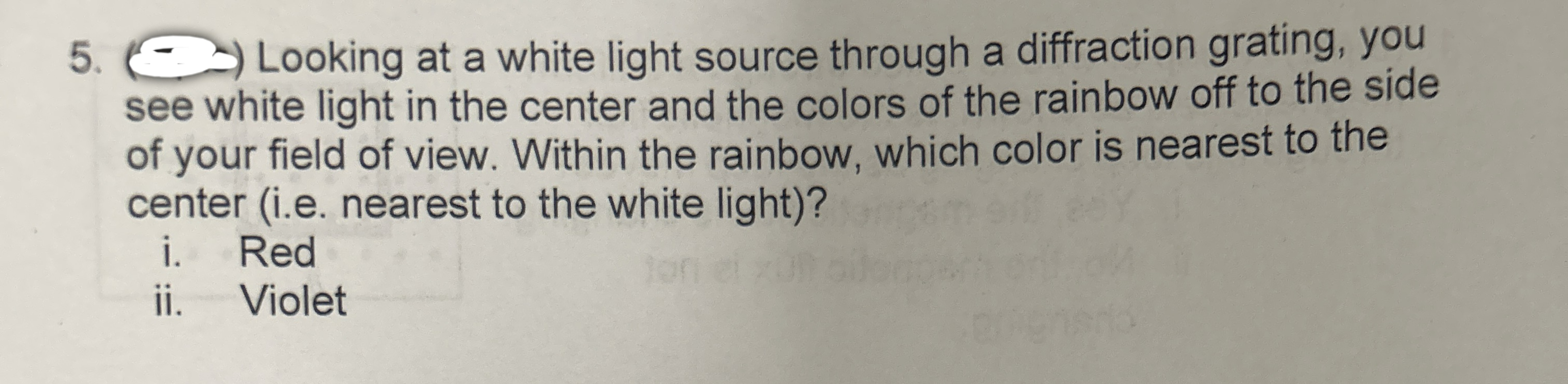 Looking at a white light source through a