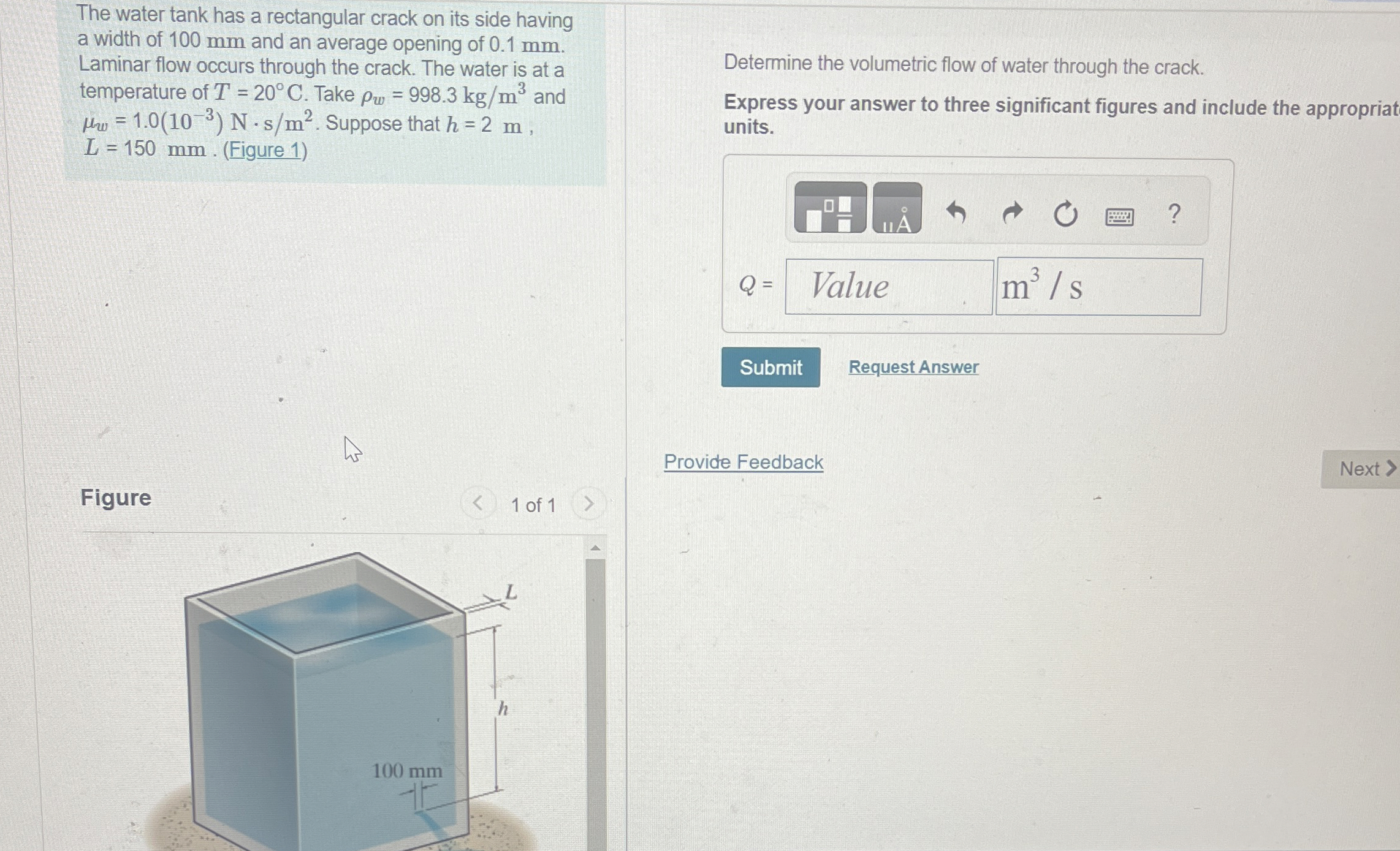 The water tank has a rectangular crack on its