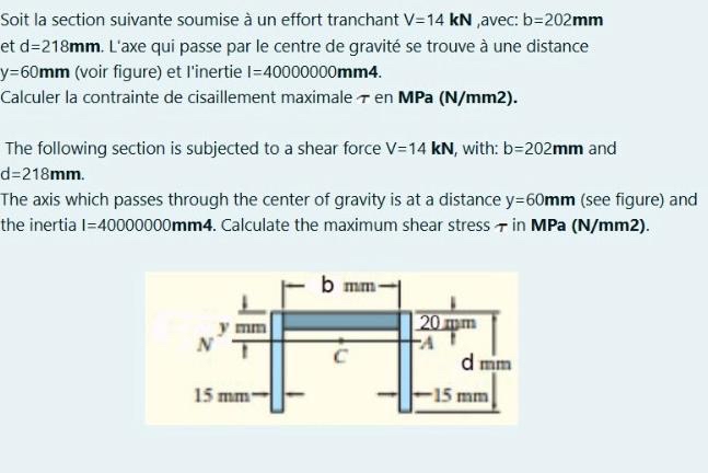 Soit la section suivante soumise un effort