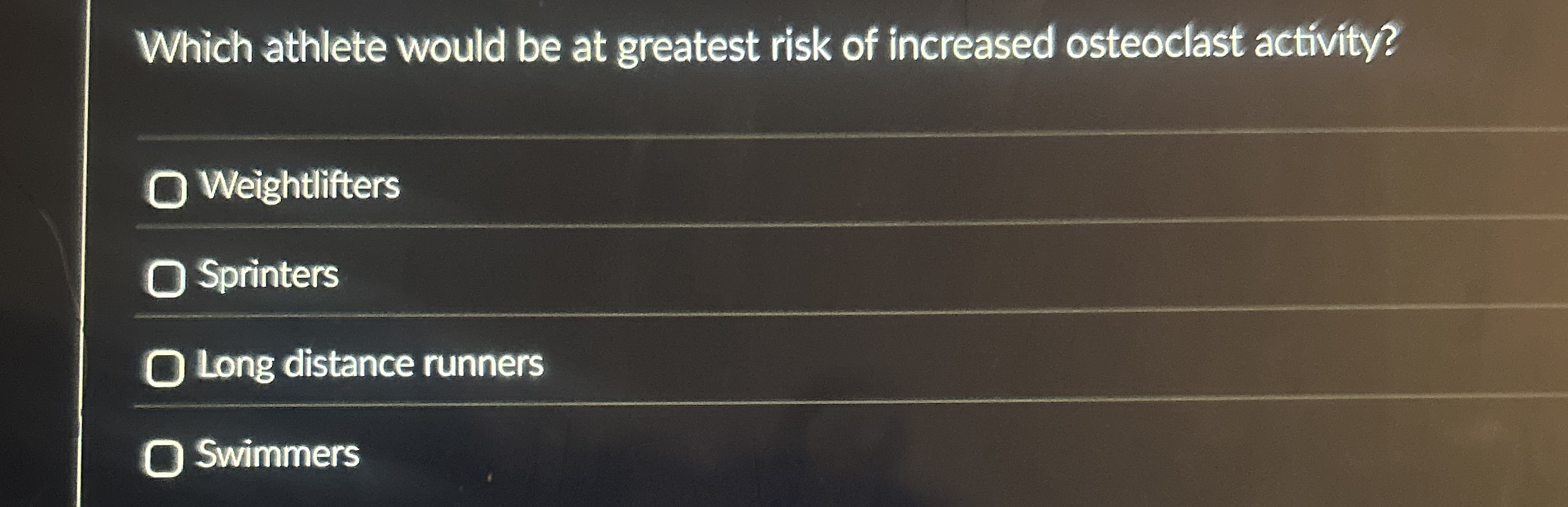 Which athlete would be at greatest risk of