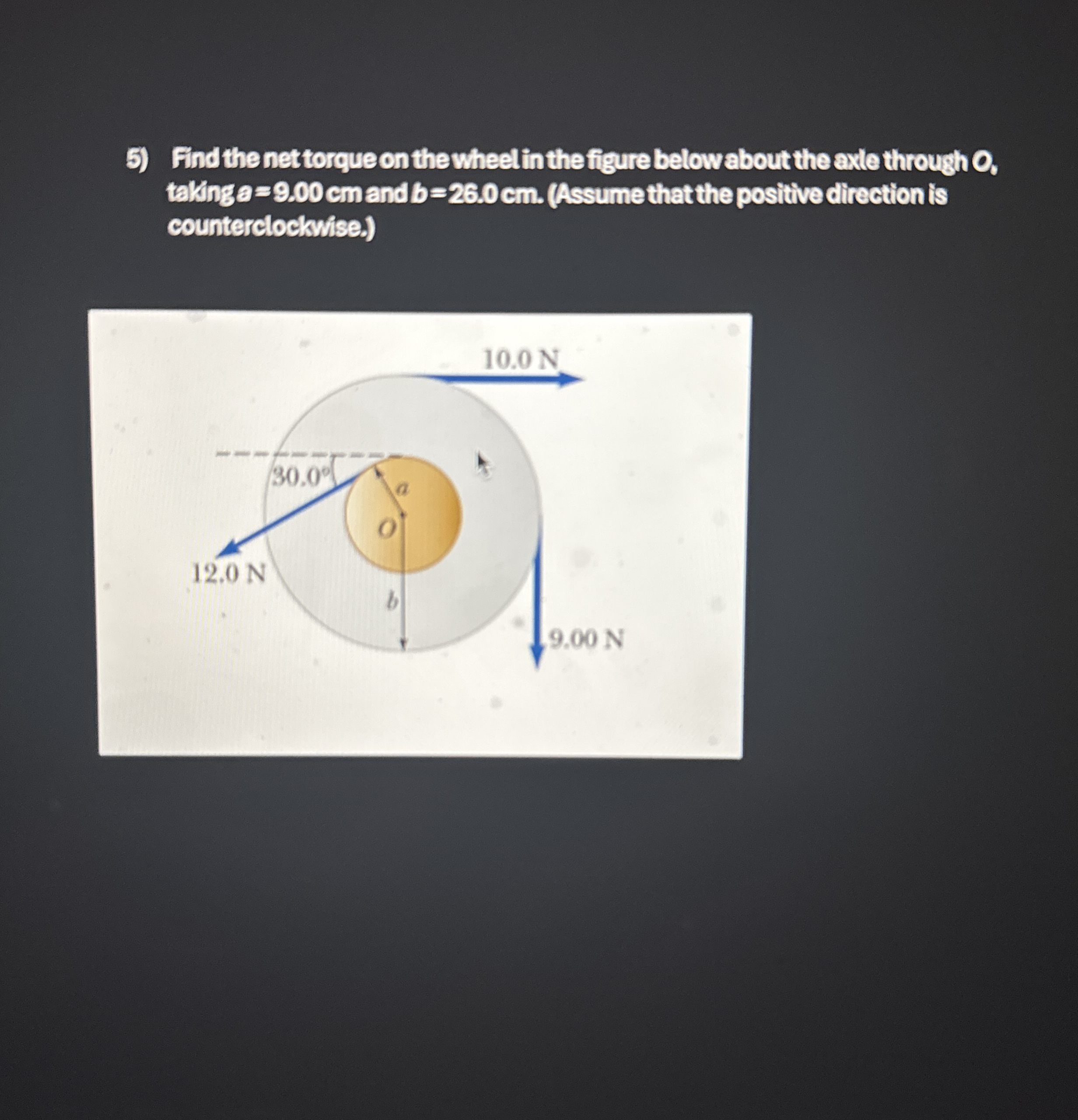 Find the net torgue on the wheel in the figure