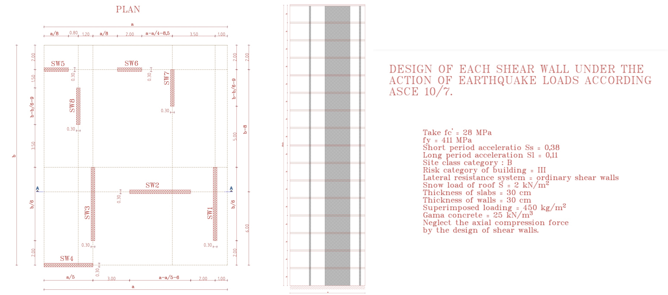 PLAN DESIGN OF EACH SHEAR WALL UNDER THE ACTION
