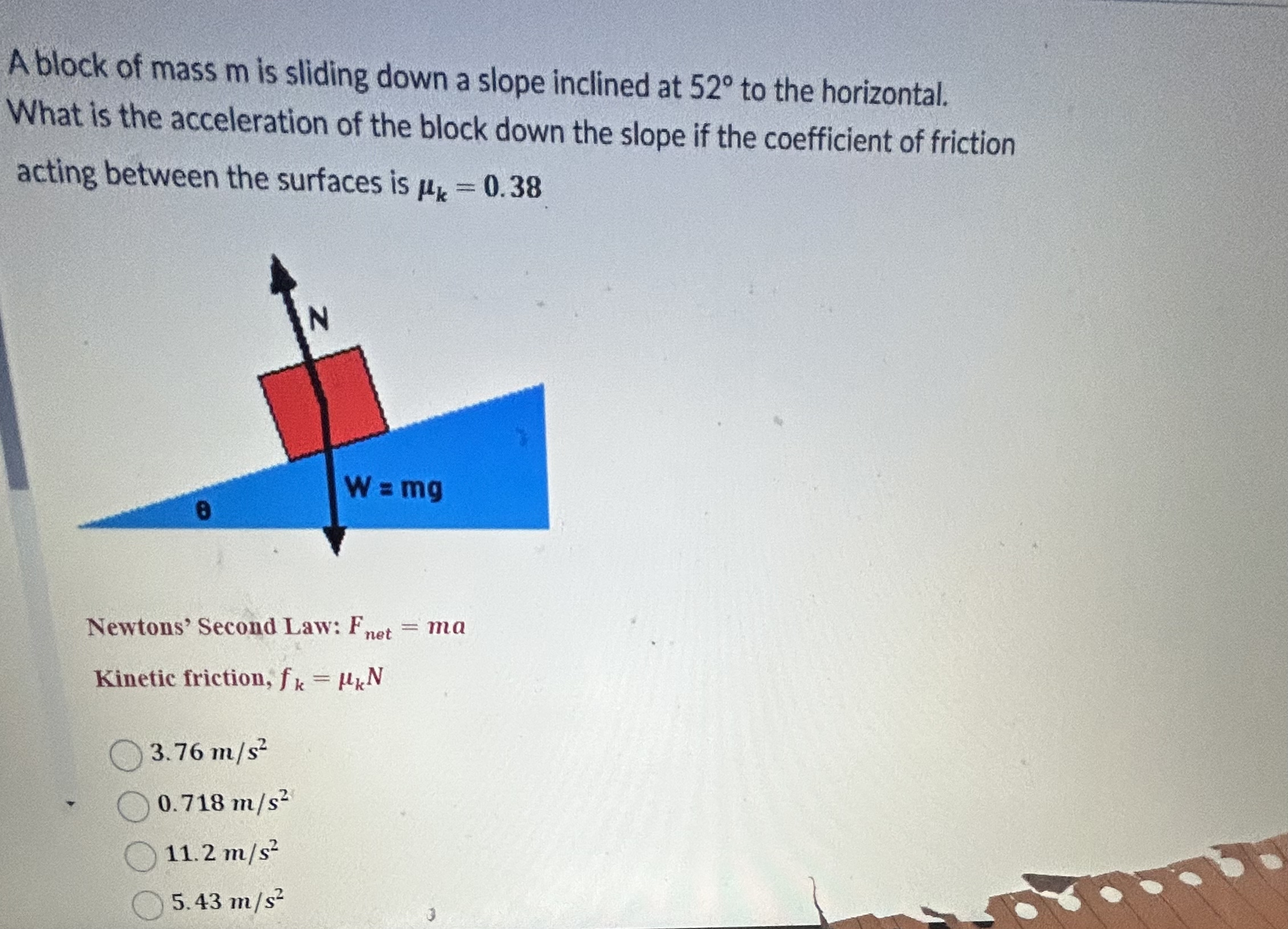 A block of mass m is sliding down a slope