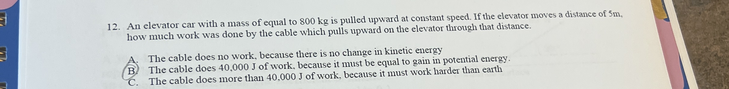 An elevator car with a mass of equal to 8 0 0 kg