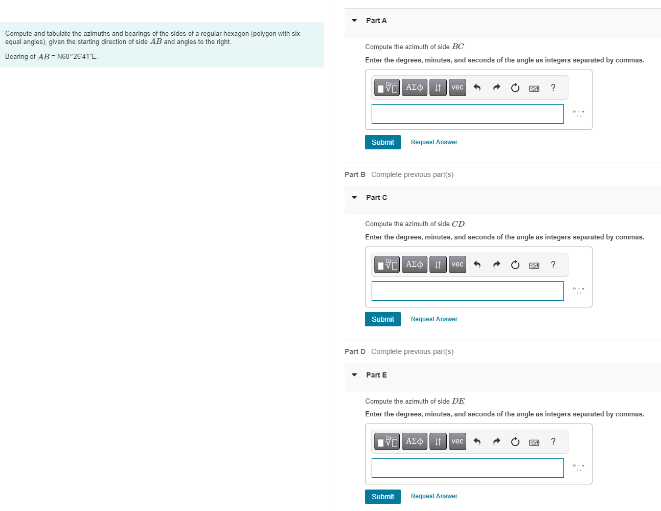 Compute and tabulate the azimuths and bearings of