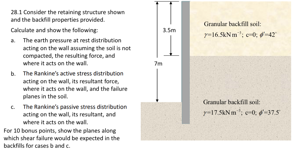 2 8 . 1 Consider the retaining structure shown