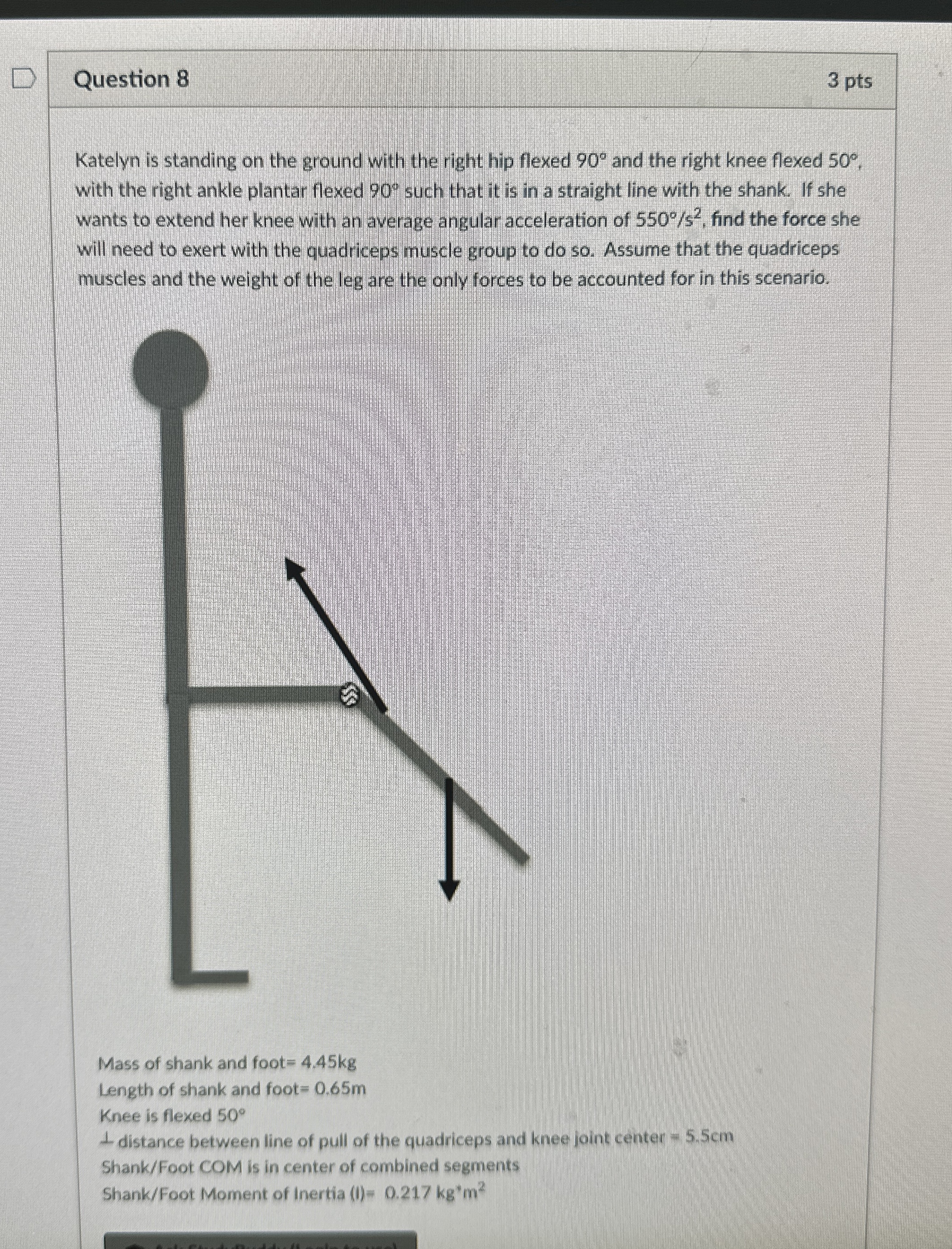 Question 8 3 pts Katelyn is standing on the