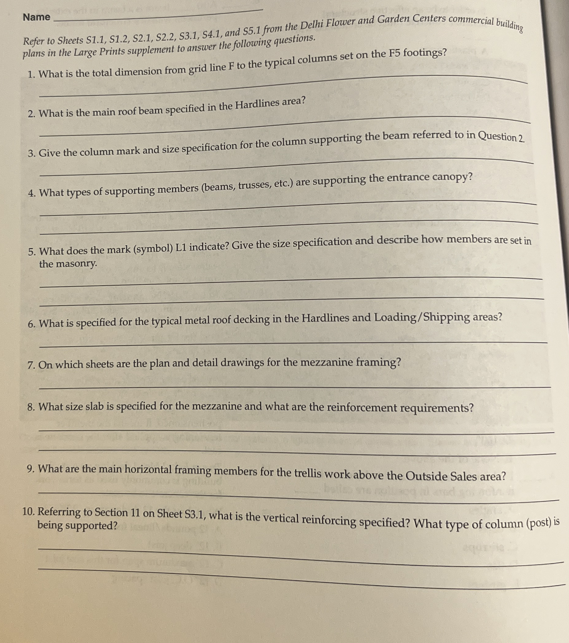 Name Refer to Sheets S 1 . 1 , S 1 . 2 , S 2 . 1