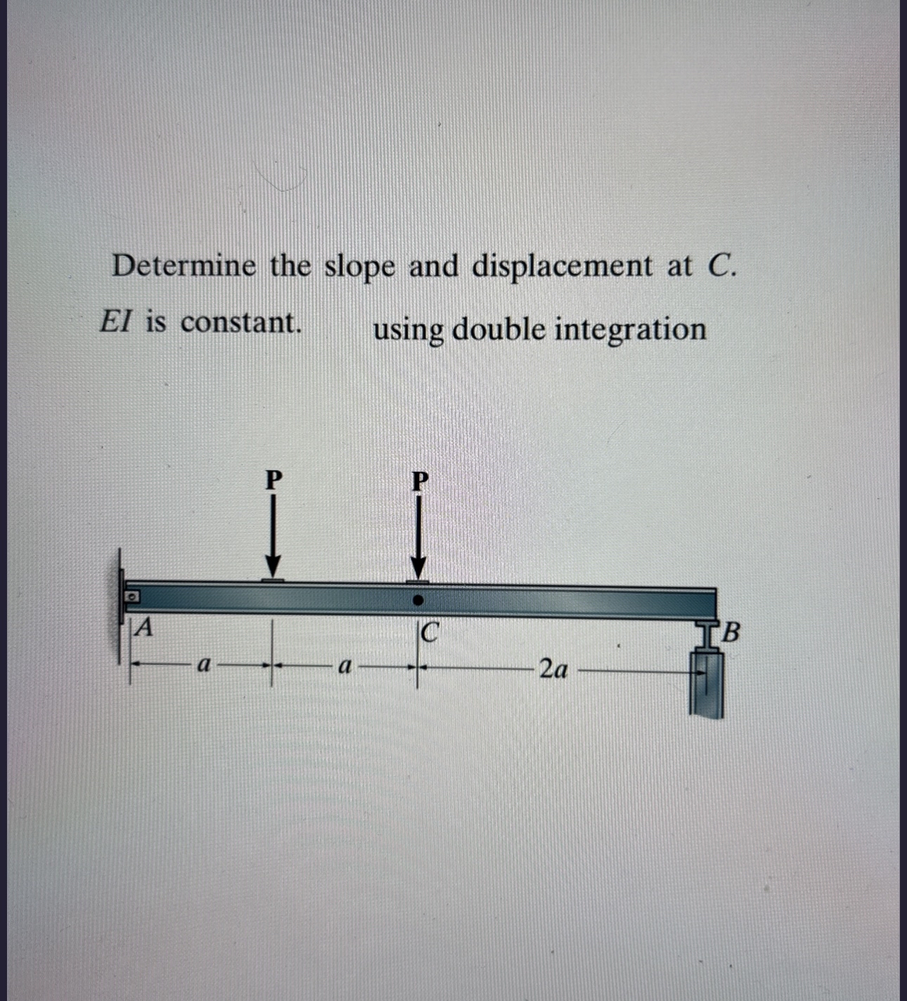 Determine the slope and displacement at C . E I