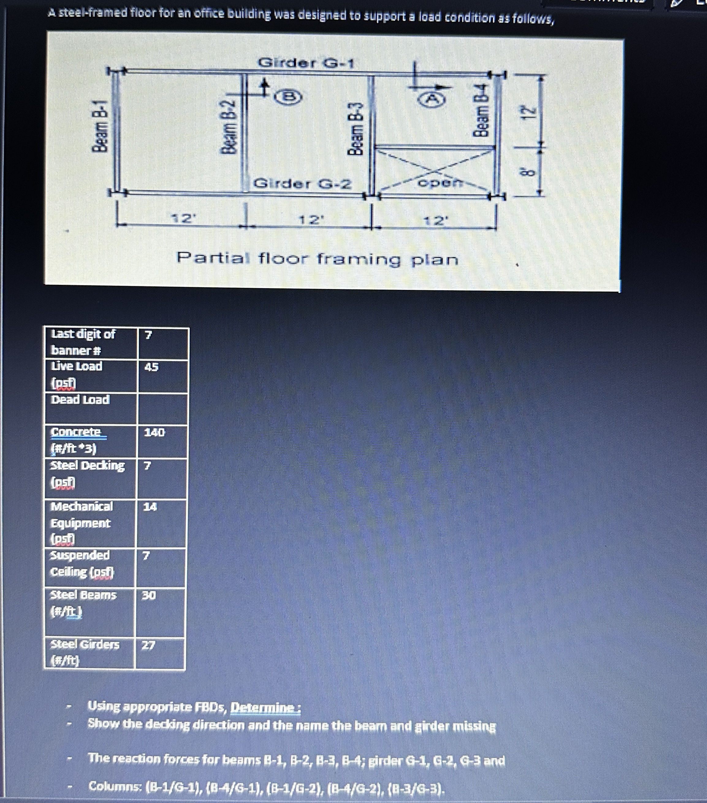 A steel - framed floor for an office building was