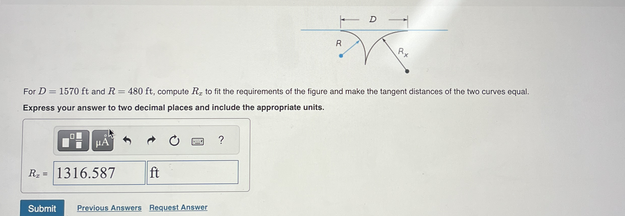 For D = 1 5 7 0 f t and R = 4 8 0 f t , compute R