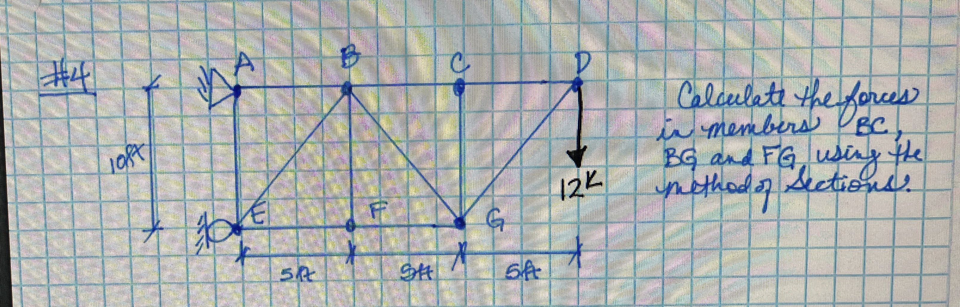 # 4 Calculate the fores in members B C , B G and