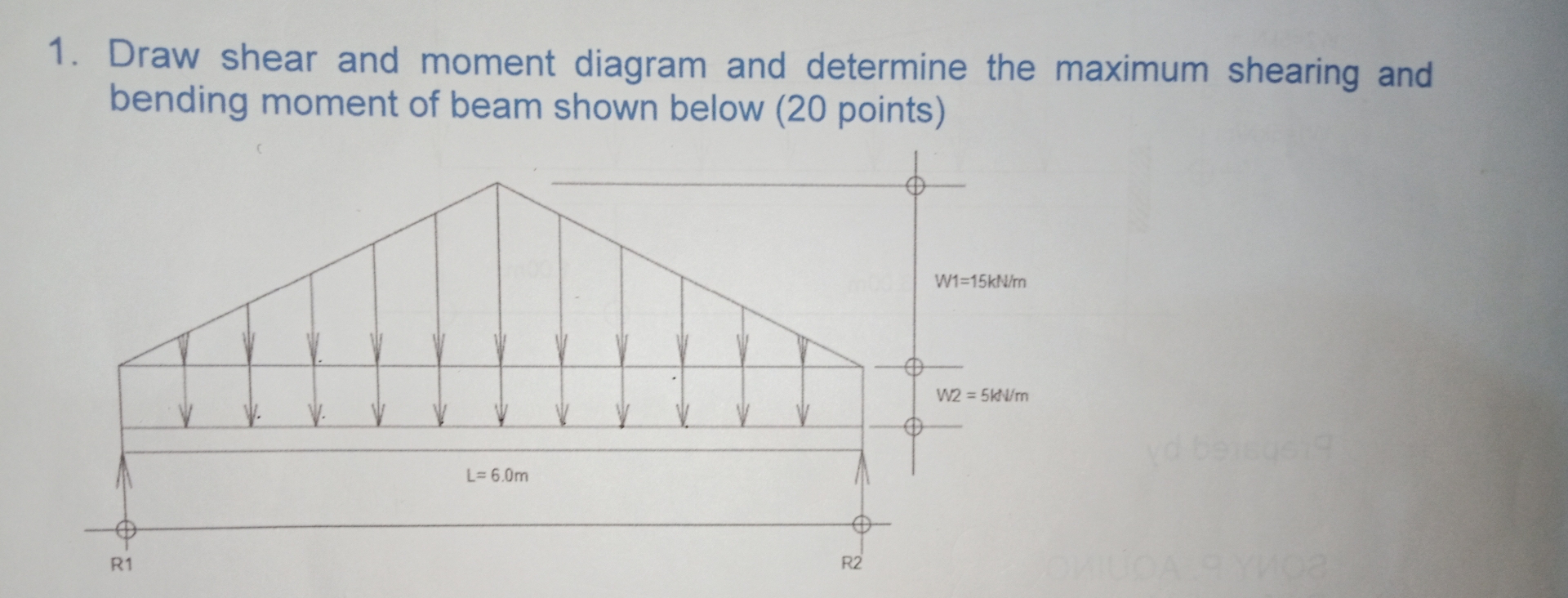 Draw shear and moment diagram and determine the