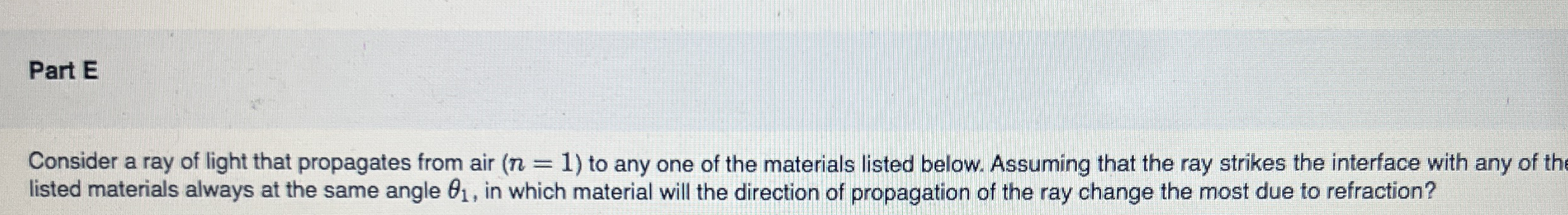 Part E Consider a ray of light that propagates