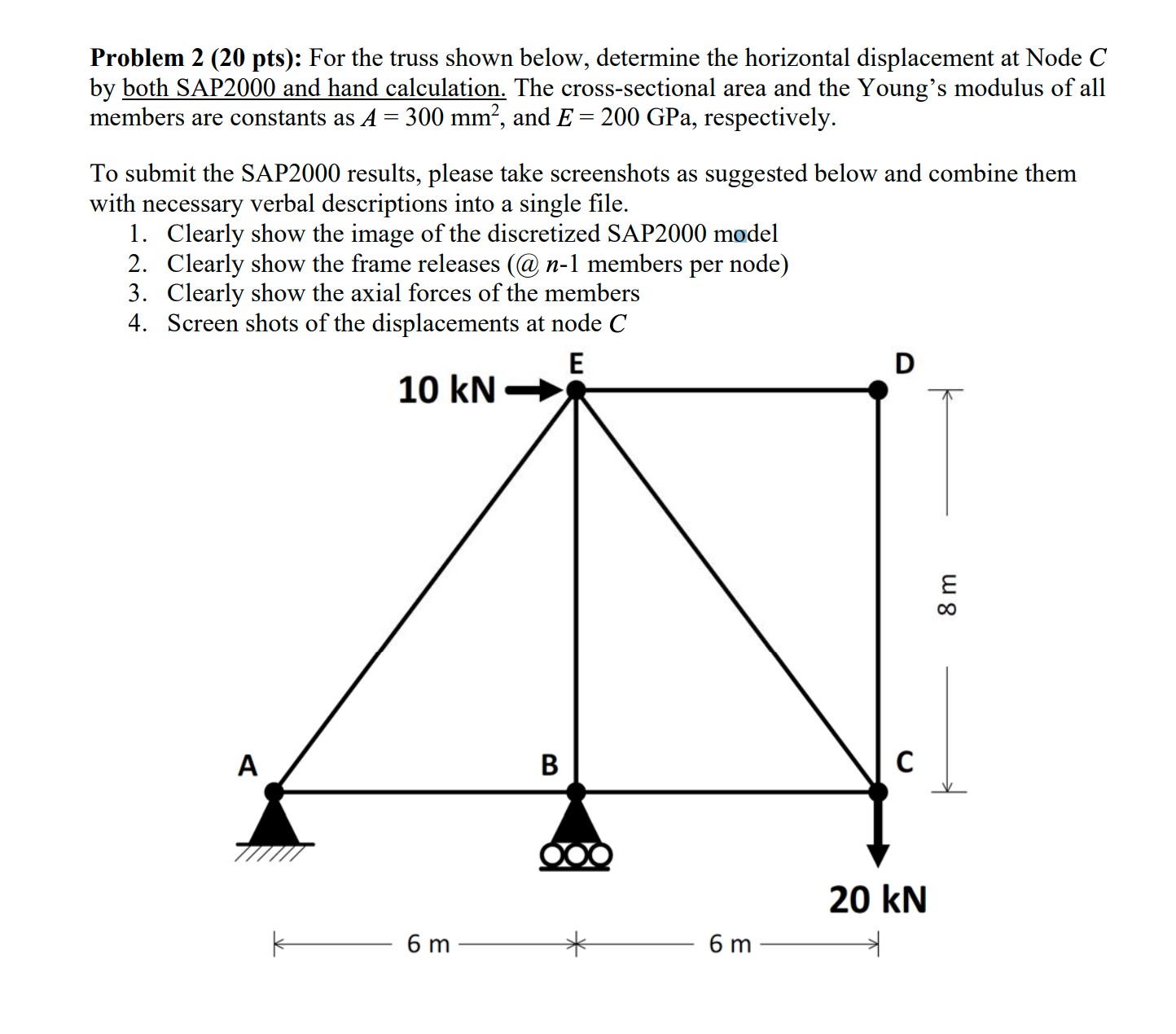 Problem 2 ( 2 0 pts ) : For the truss shown