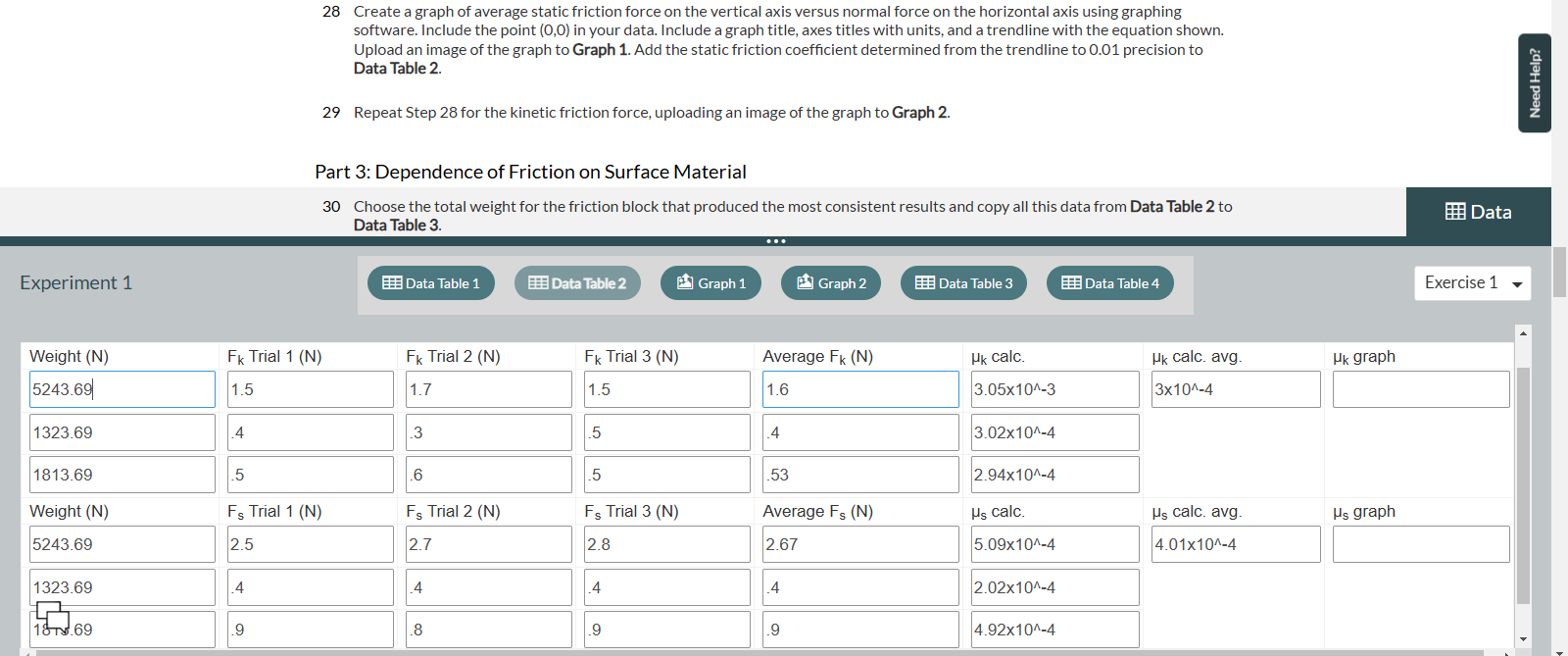 Use the data in data table to make two graphs and