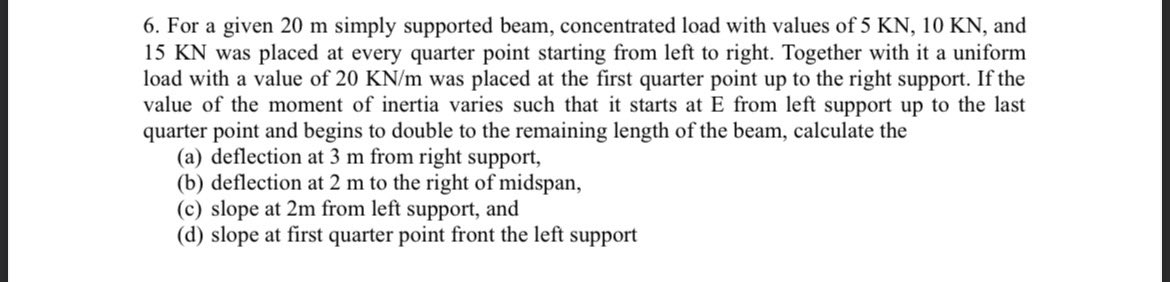 6 . For a given 2 0 m simply supported beam,