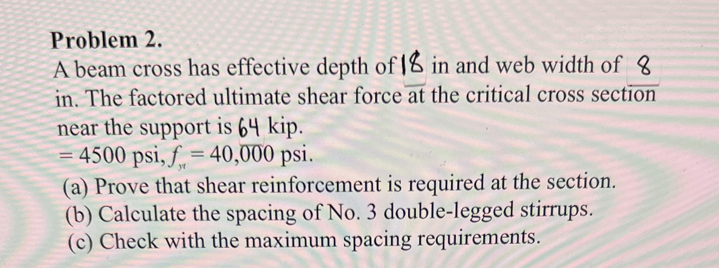 Problem 2 . A beam cross has effective depth of 1