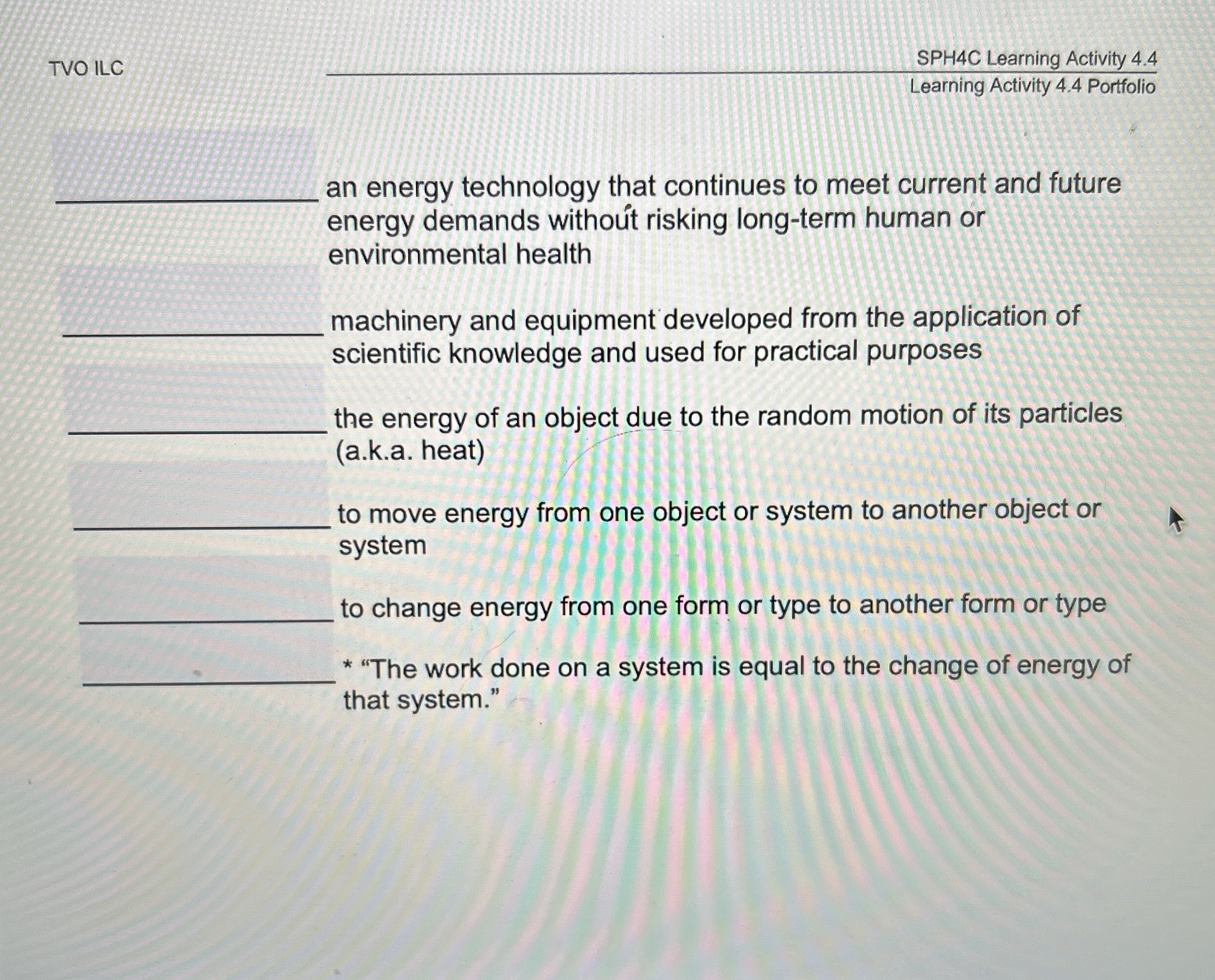 TVO ILC S P H 4 C L e a r n i n g A c t i v i t y