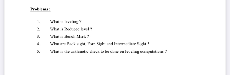 Problems: What is leveling ? What is Reduced