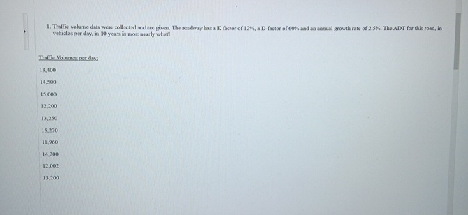 Traffic volome data were collected and are given.