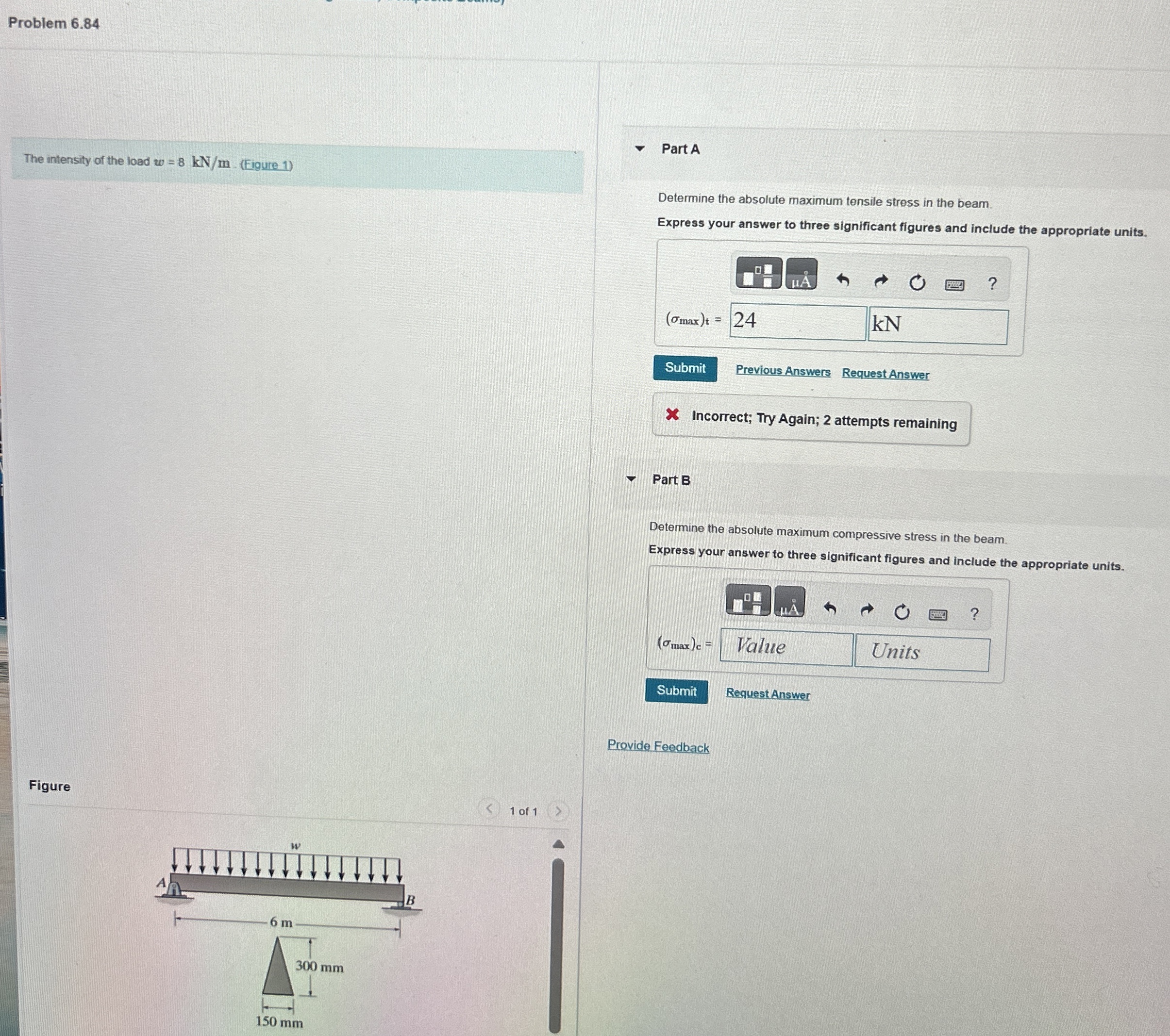 Problem 6 . 8 4 The intensity of the load w = 8 k