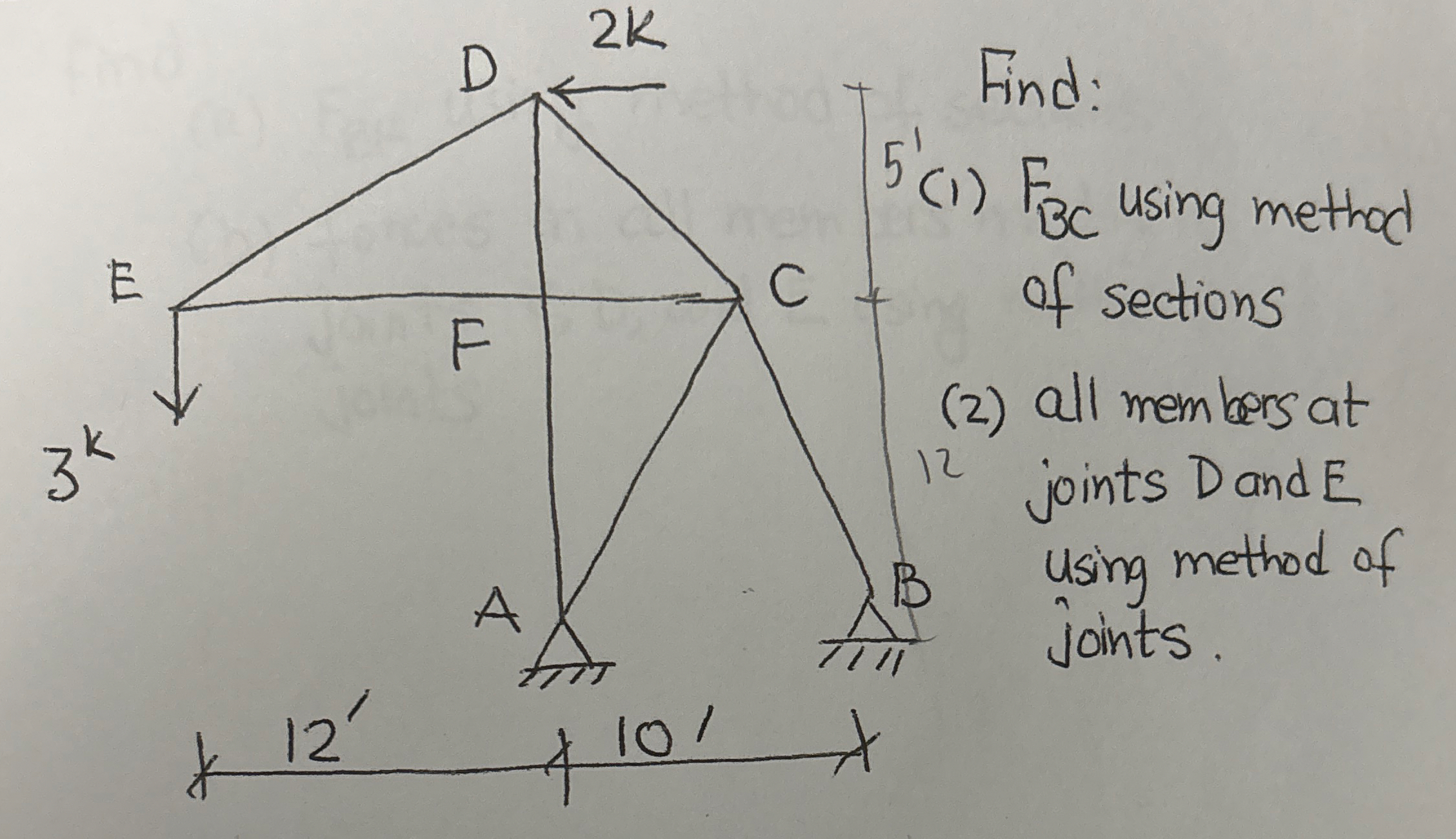 Find ( 1 ) F B C using method of sections ( 2 )
