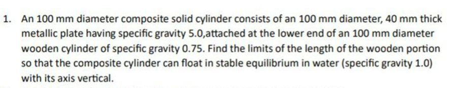 1 . An 1 0 0 mm diameter composite solid cylinder
