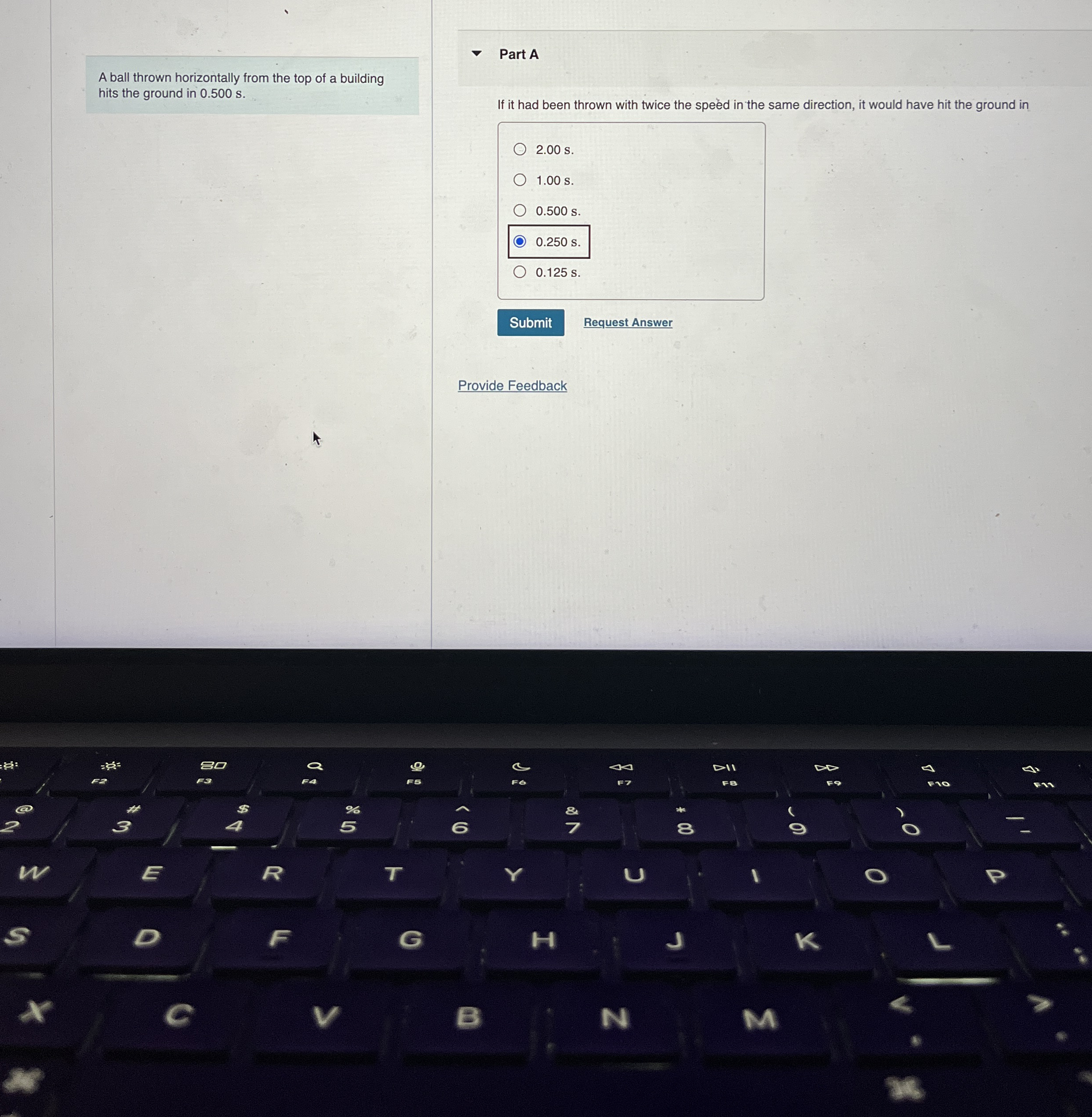 A ball thrown horizontally from the top of a
