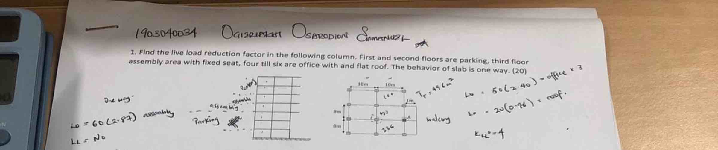 Find the live load reduction factor in the