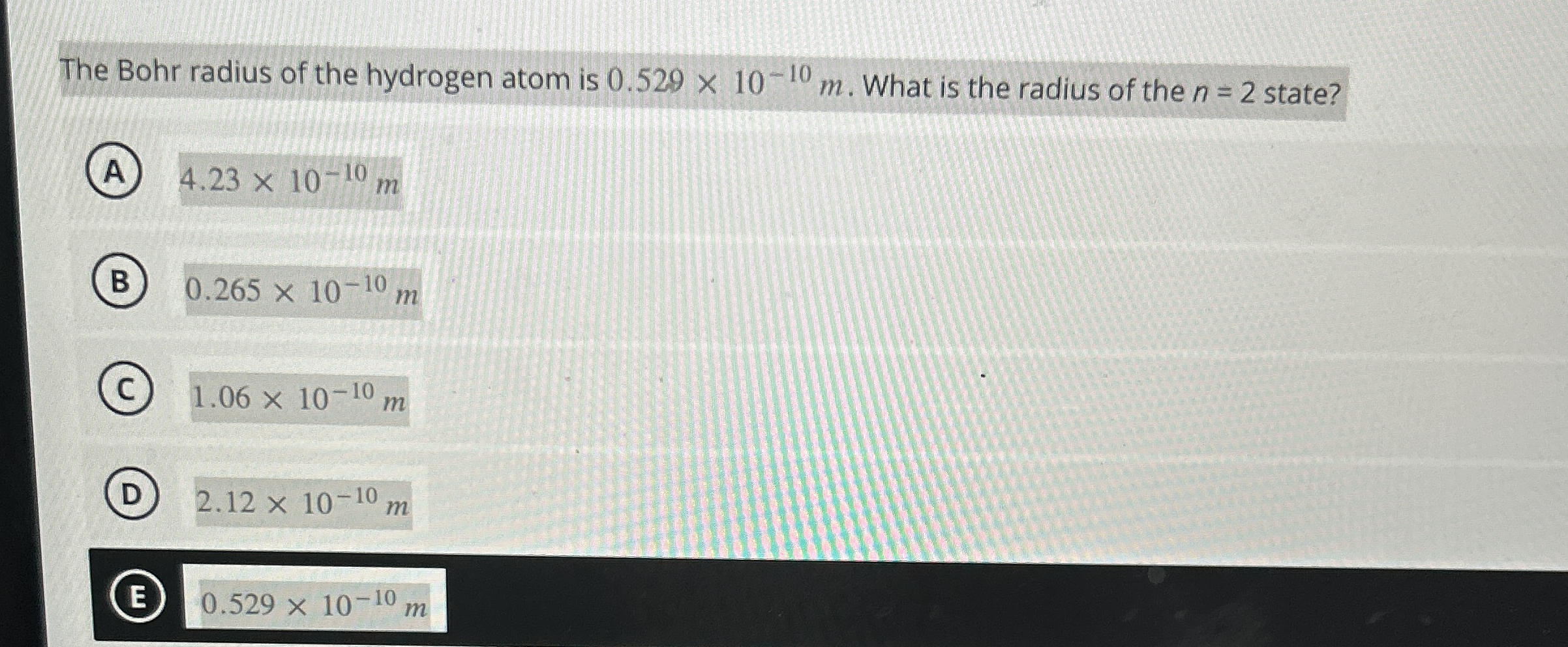 The Bohr radius of the hydrogen atom is 0 . 5 2 9