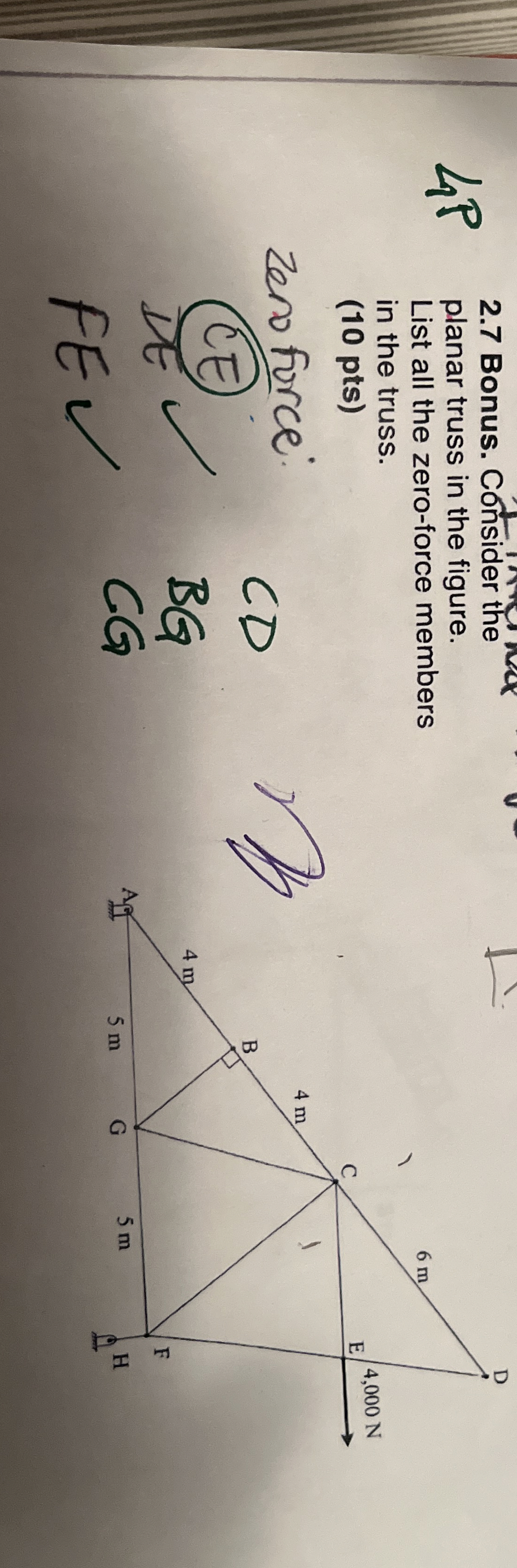 2 . 7 Bonus. Consider the planar truss in the