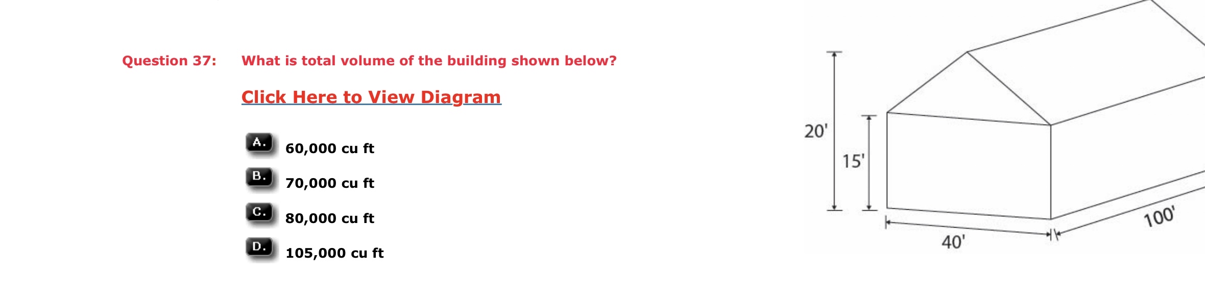 What is total volume of the building shown below?