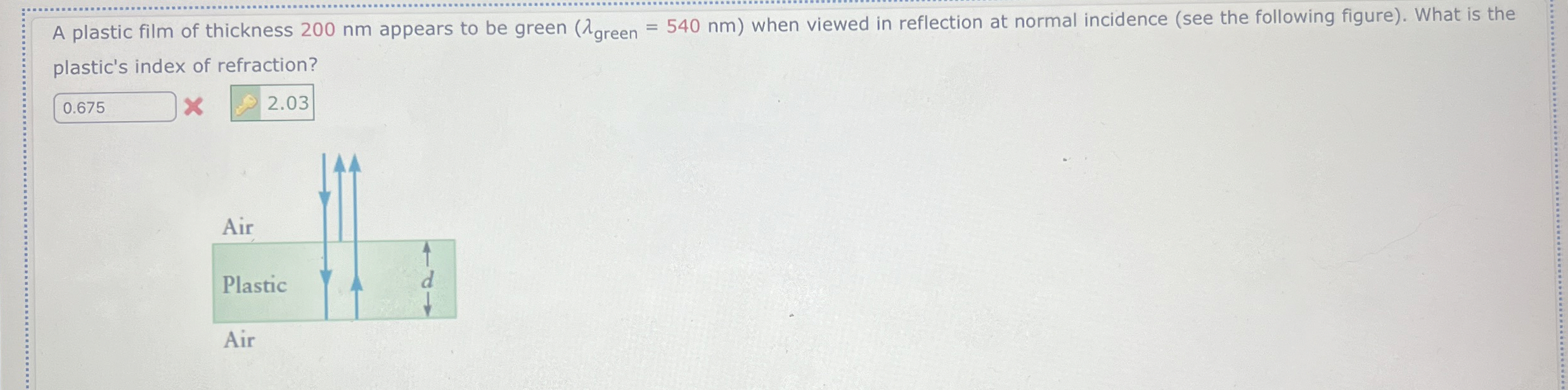 A plastic film of thickness 2 0 0 nm appears to