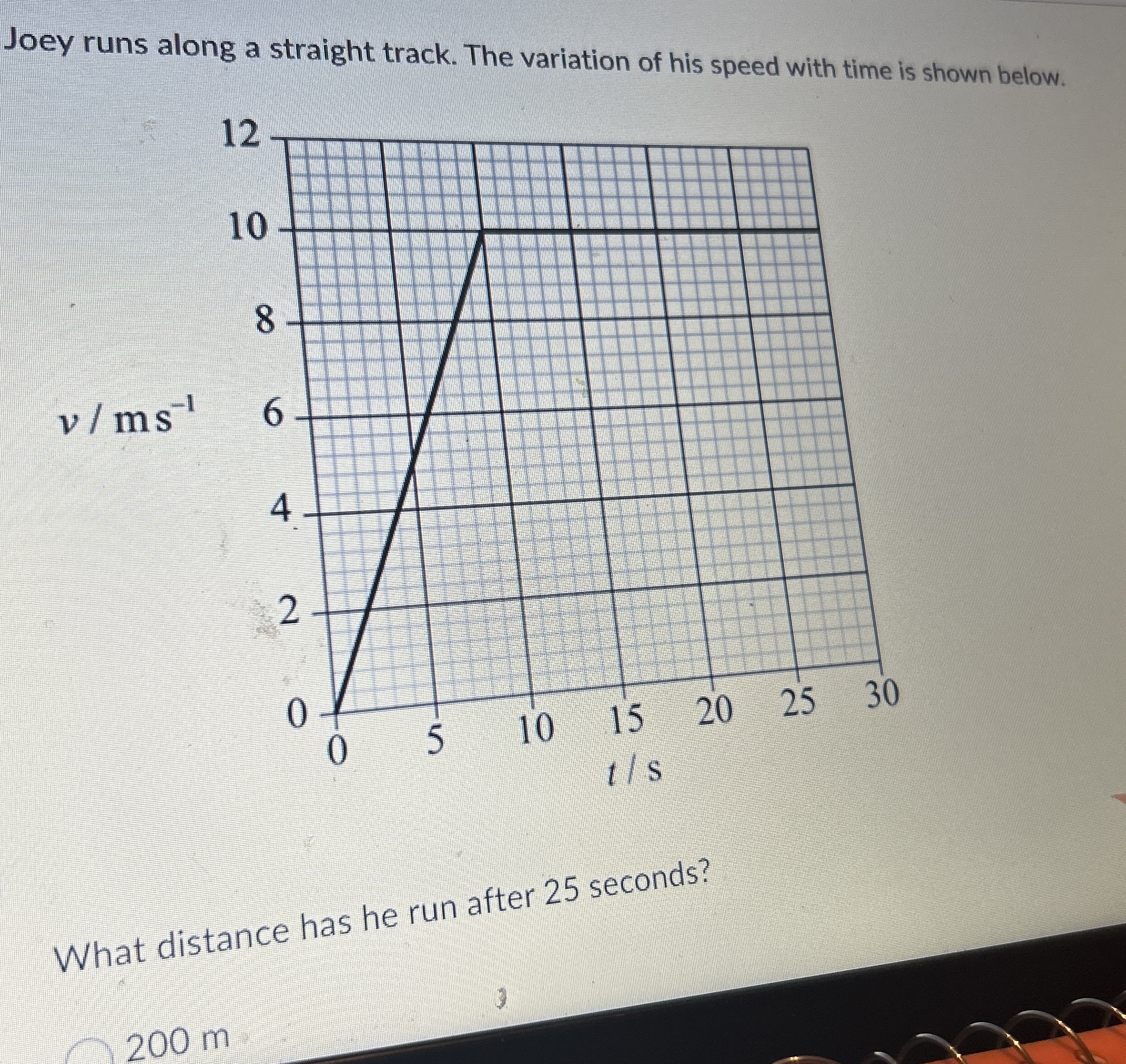 Joey runs along a straight track. The variation
