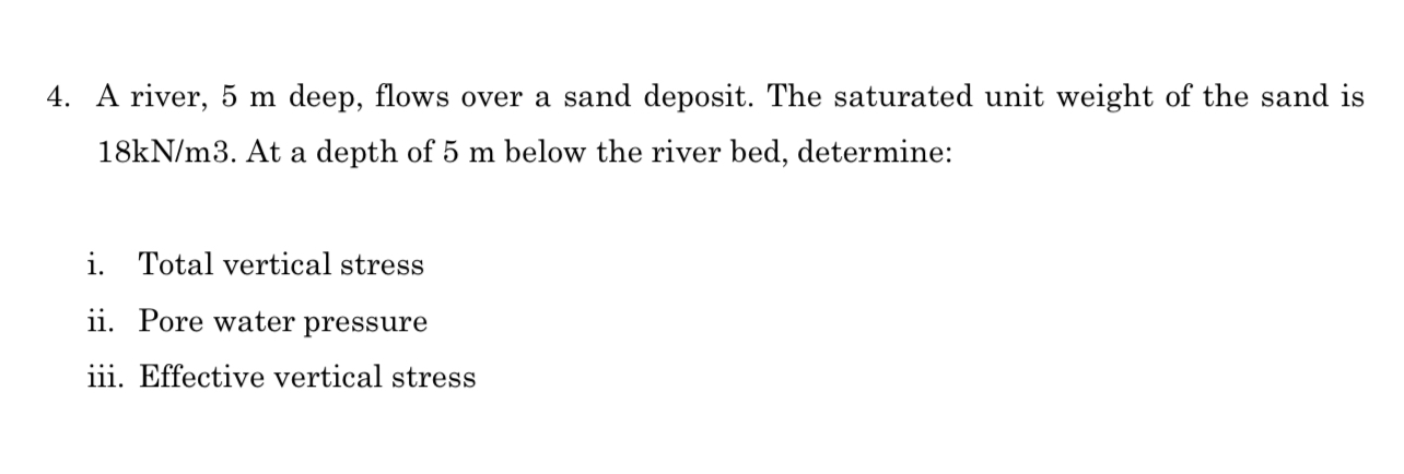 A river, 5 m deep, flows over a sand deposit. The