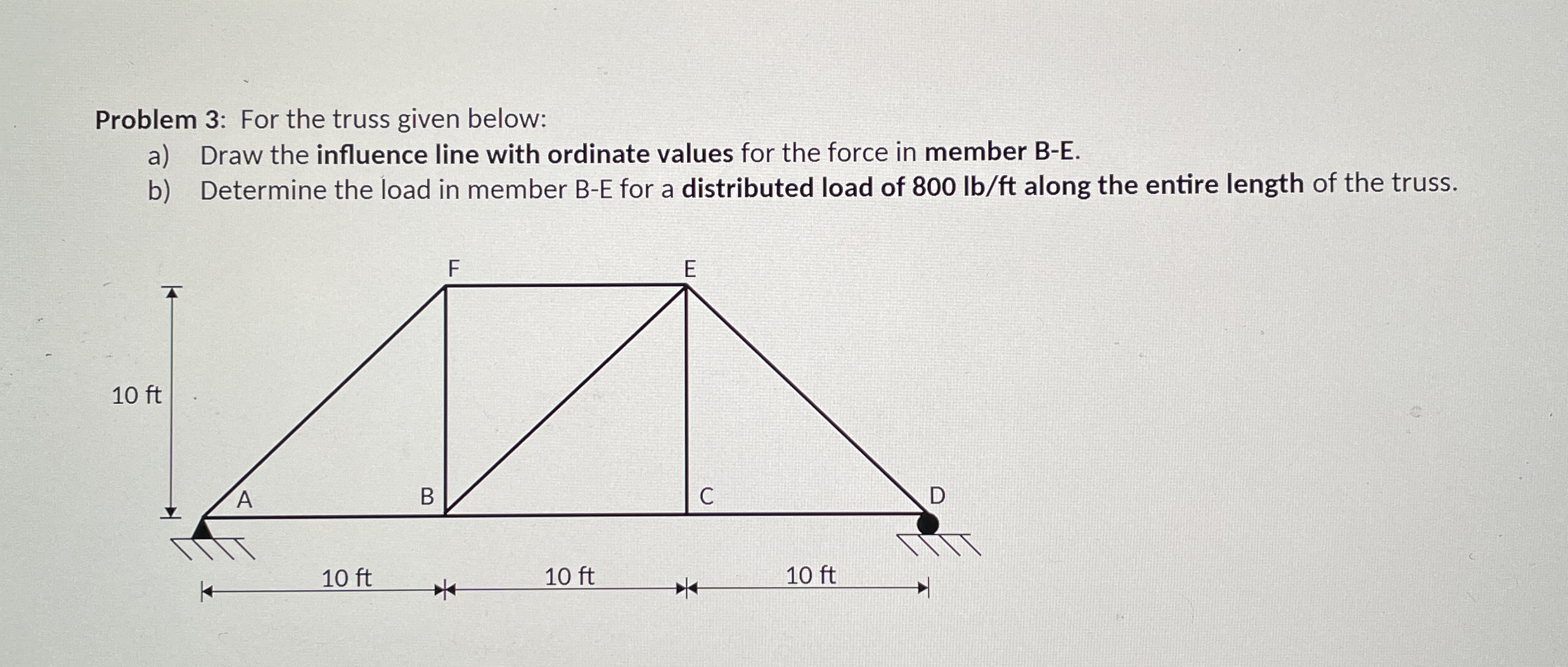 Problem 3 : For the truss given below: a ) Draw