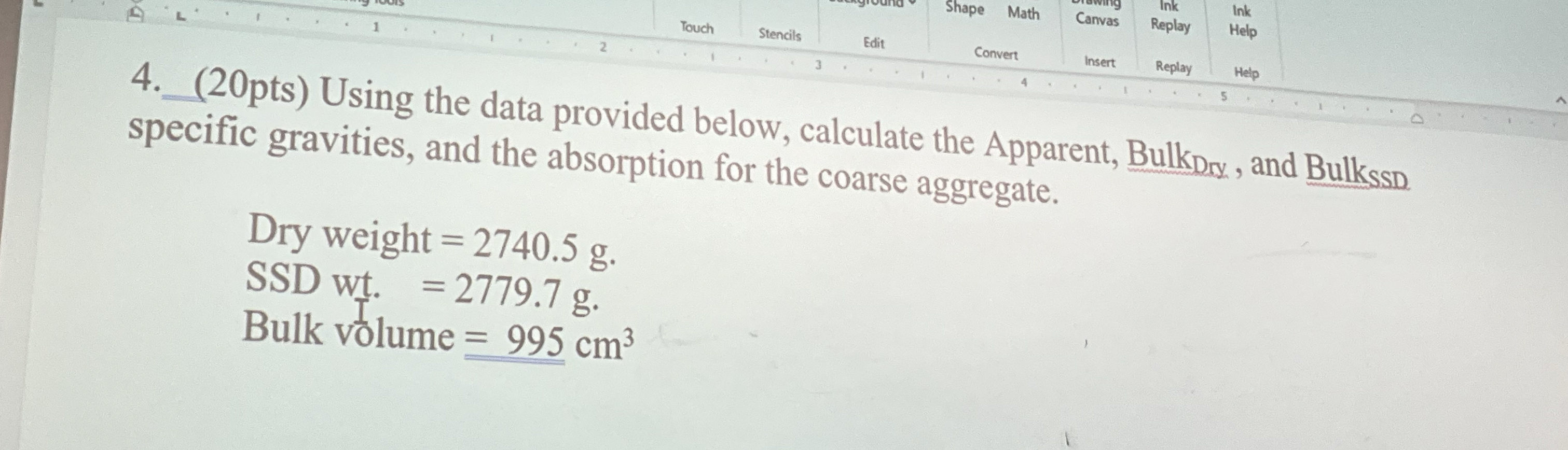 ( 2 0 pts ) Using the data provided below,