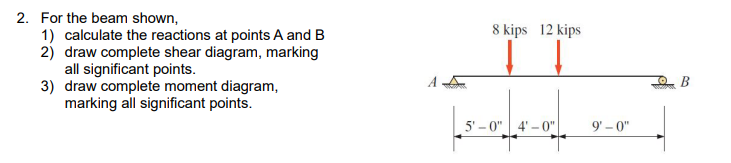 2 . For the beam shown, 1 ) calculate the