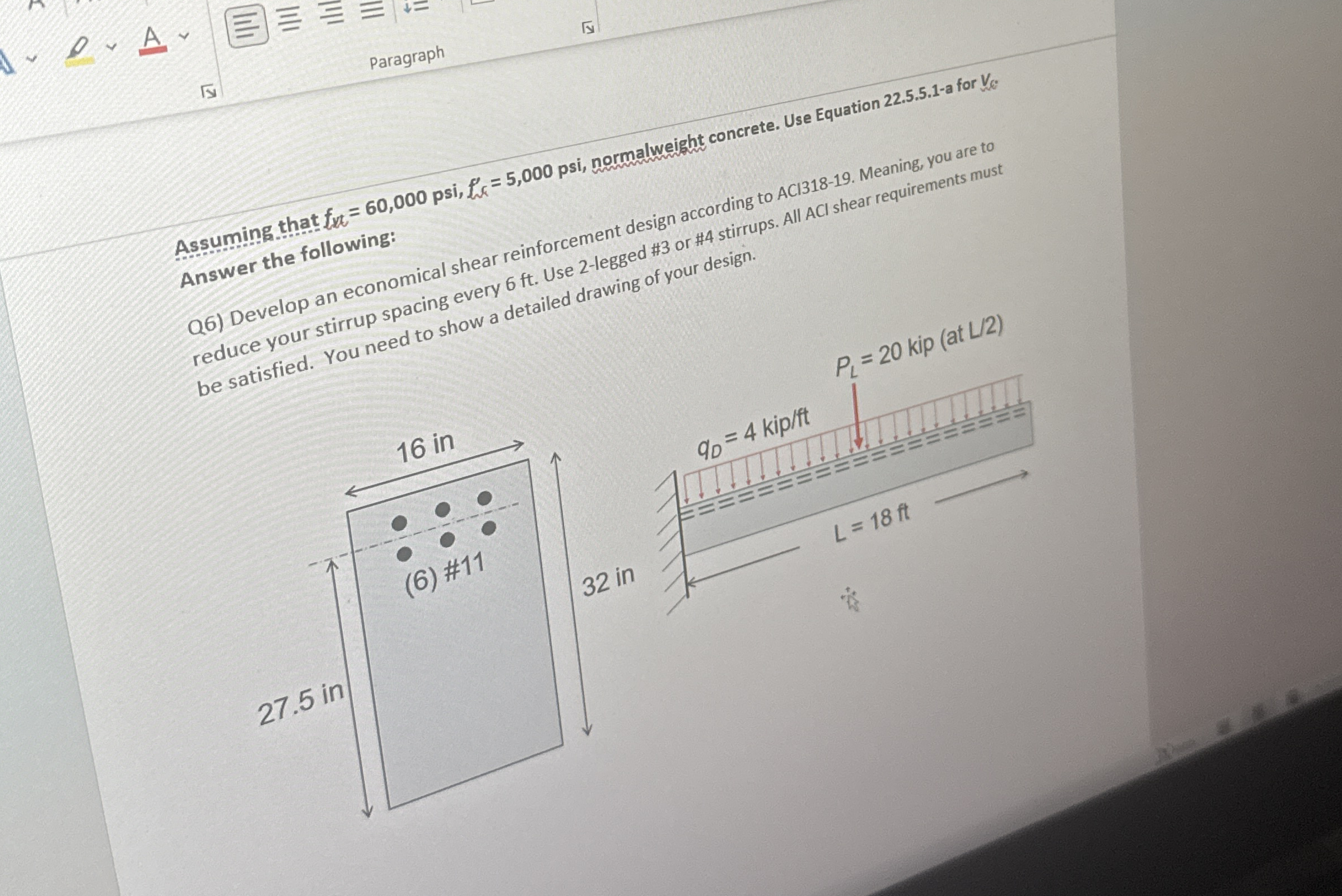 Assuming that f x t = 6 0 , 0 0 0 , f c ' = 5 , 0