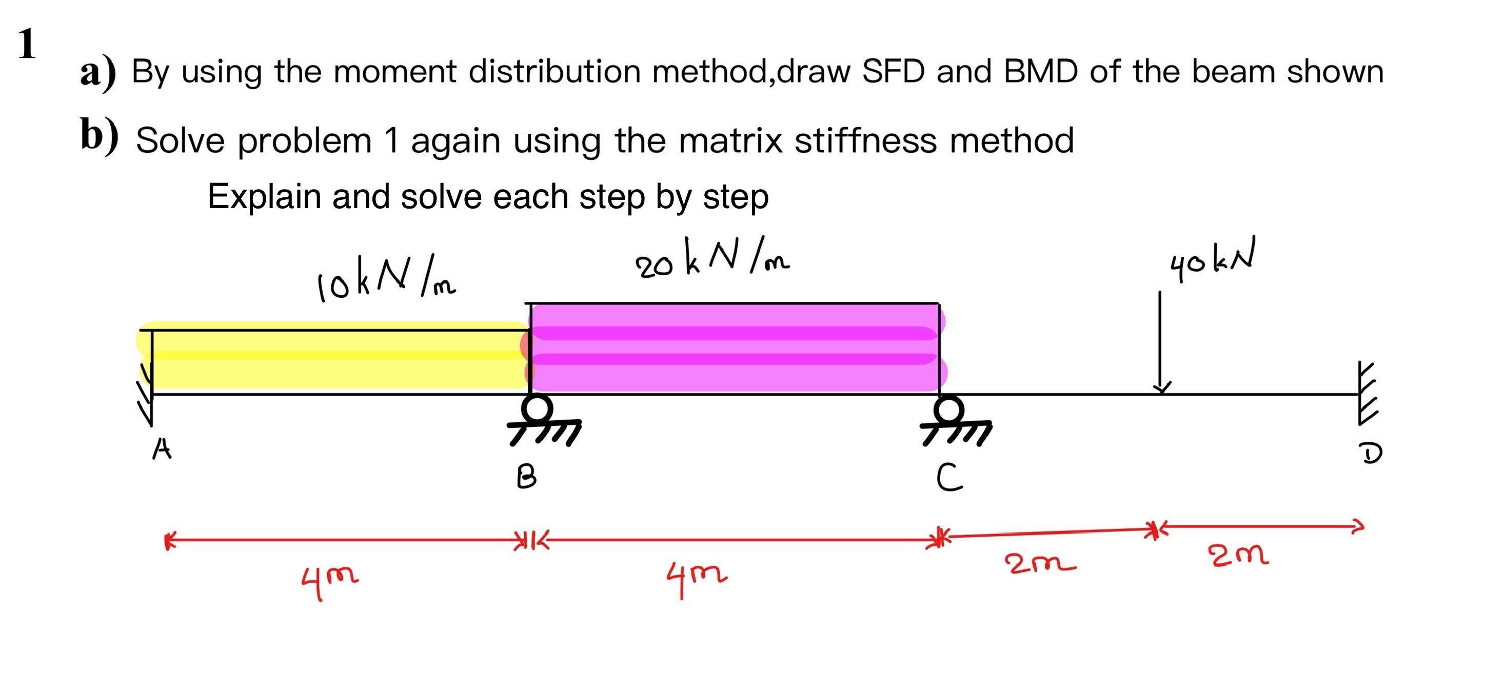 1 a ) By using the moment distribution