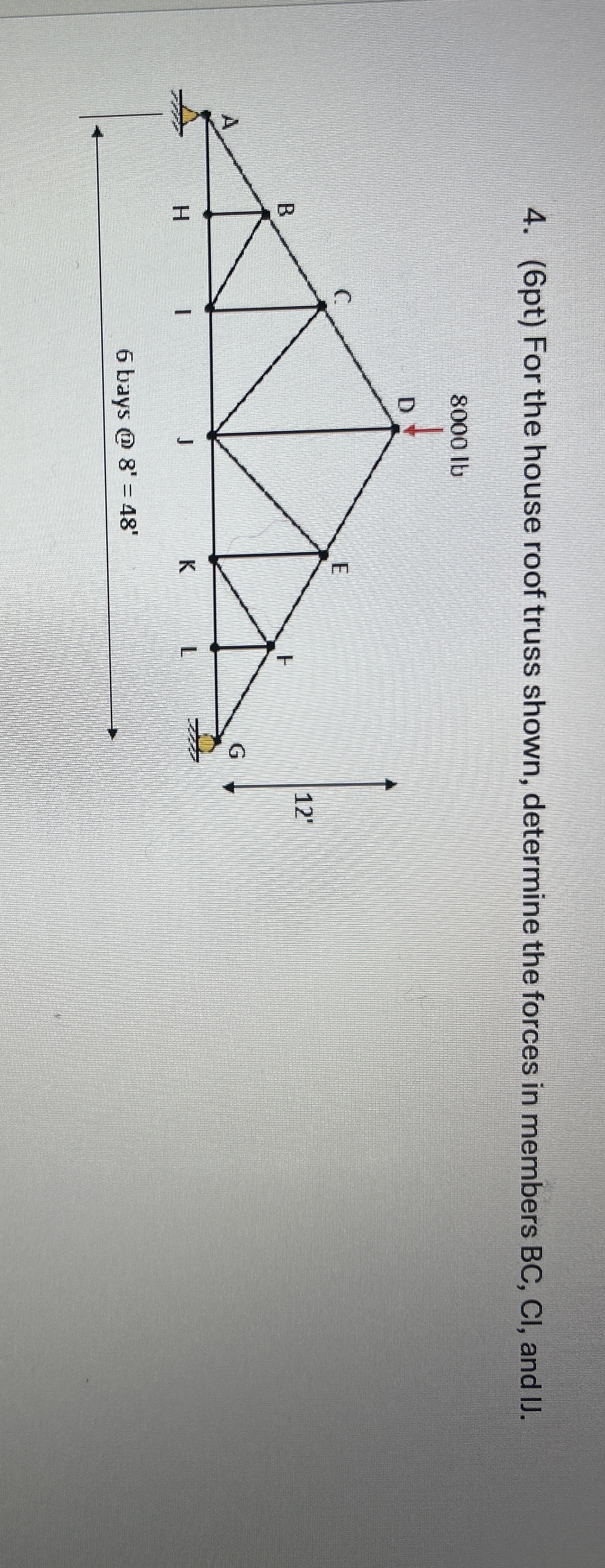 ( 6 pt ) For the house roof truss shown,