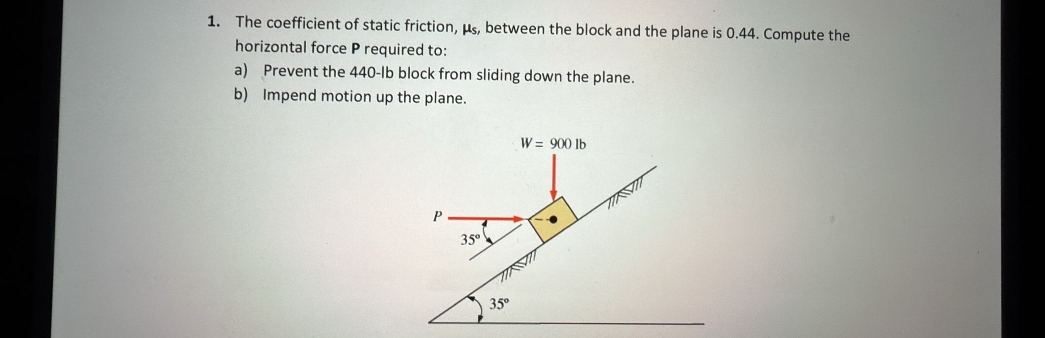 The coefficient of static friction, s , between