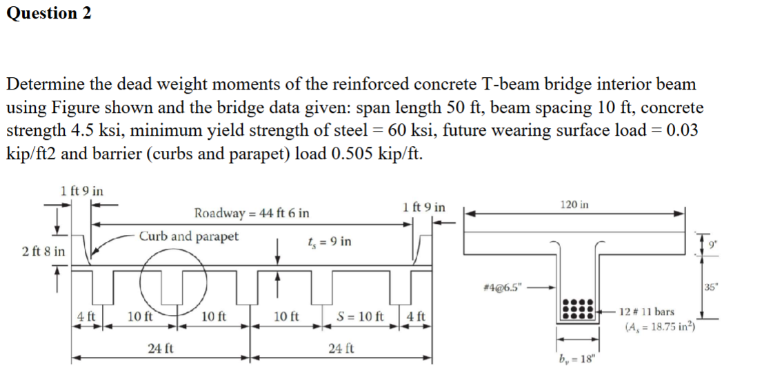 Question 2 Determine the dead weight moments of