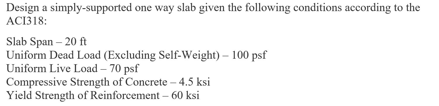 Design a simply - supported one way slab given